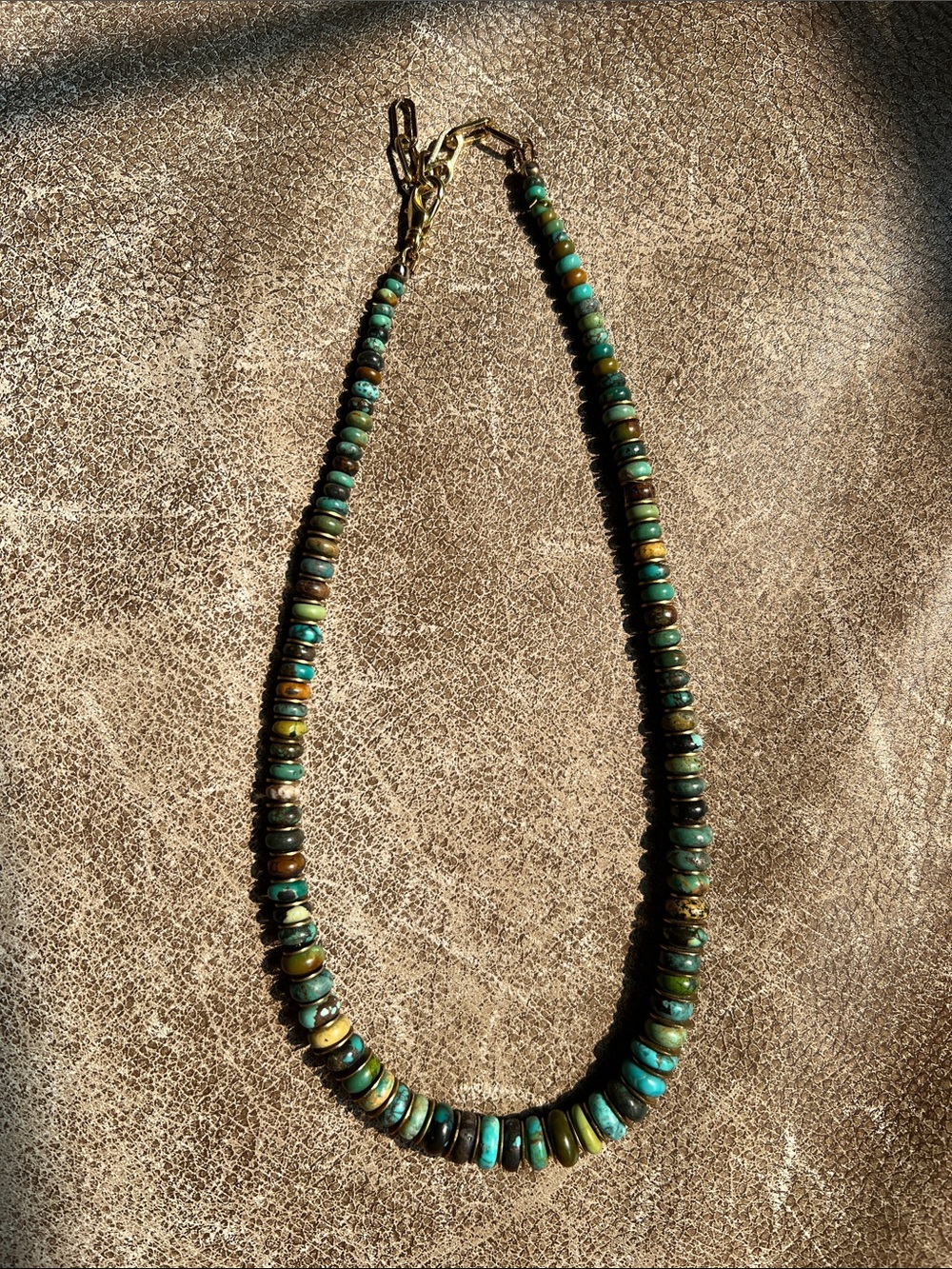 Turquoise and Green Beaded Necklace with Gold Accents - Women Jewelry